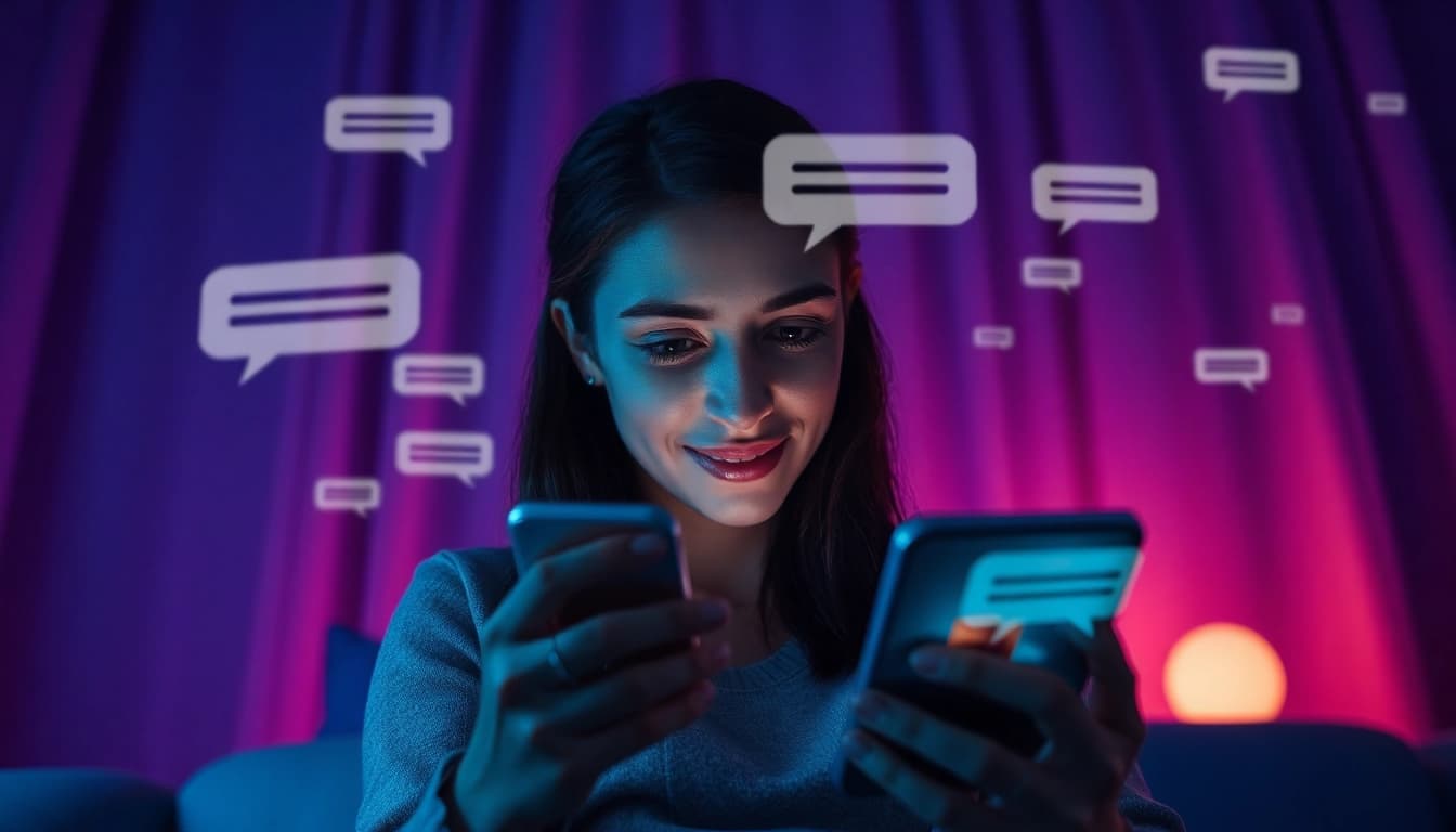 Sexting AI conversation illustrated with intimate digital communication in a cozy setting.