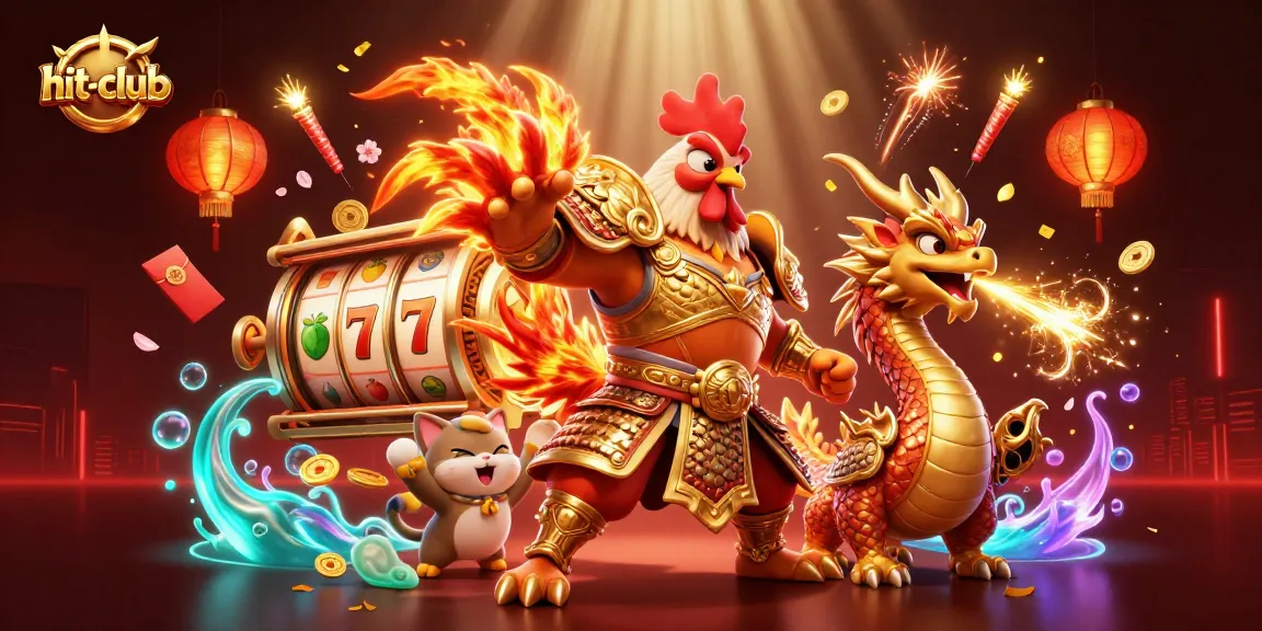 Engage with hit-club as a vibrant 3D scene comes alive with animated slot reels and lucky symbols.