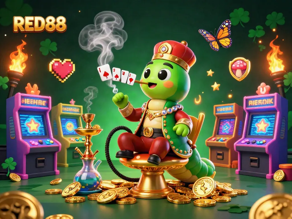 Experience the excitement of RED88 casino with a vibrant 3D scene filled with magical elements.