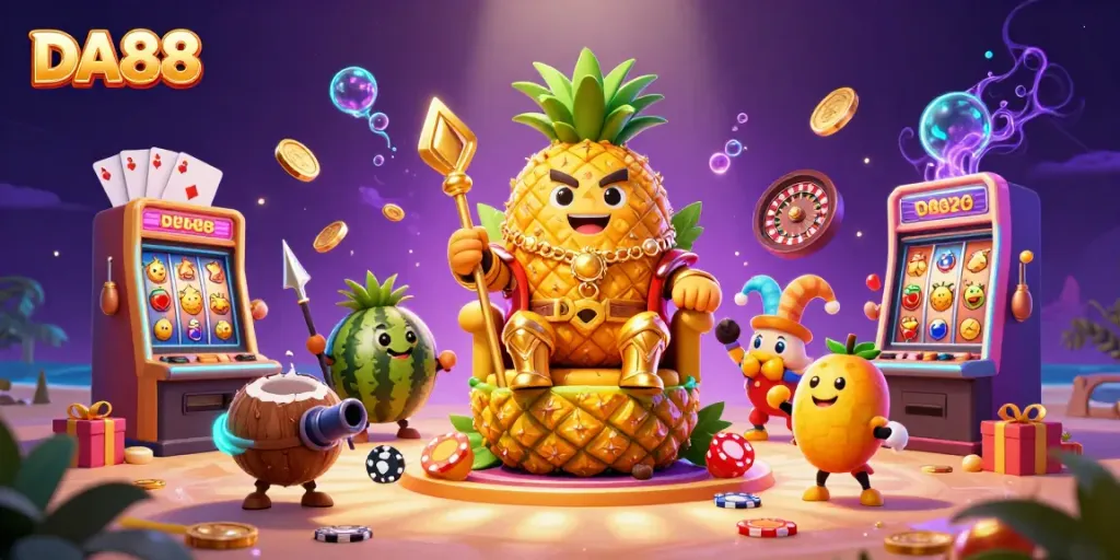 Experience the excitement of DA88 with vibrant casino-themed characters and dynamic gambling elements.
