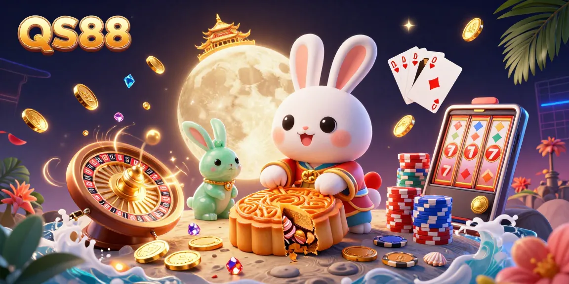 Experience the excitement of QS88 as the moon rabbit reveals poker chips inside golden mooncakes.