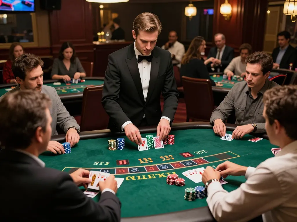 Players enjoy a thrilling nohu blackjack game with strategic moves at the table.