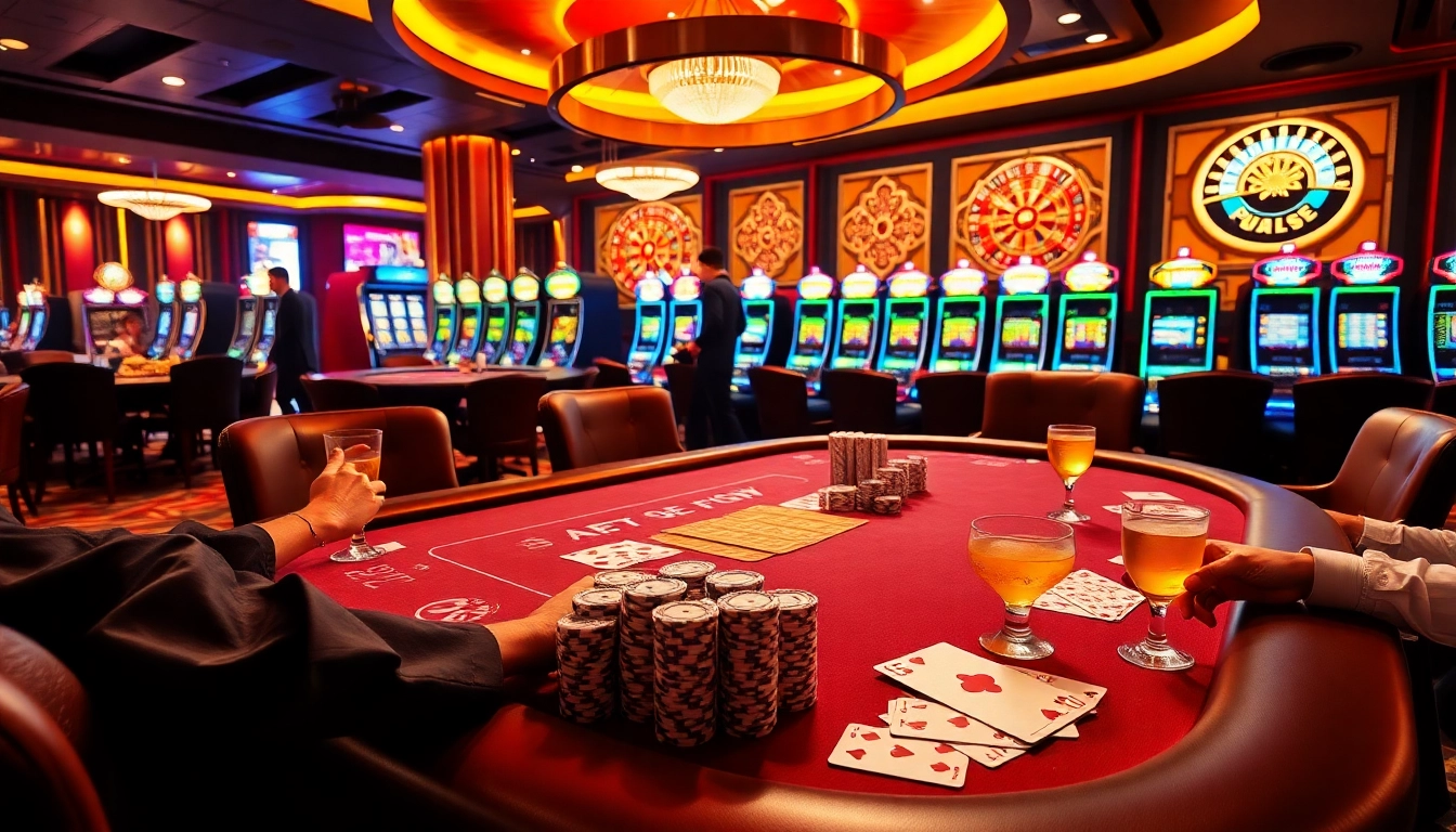 Players enjoying an exhilarating poker game at sunwin's glamorous casino table with vibrant chips.