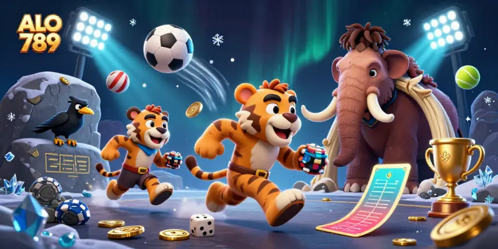 Experience the excitement of ALO 789 with a vibrant 3D casino scene featuring unique characters and dynamic game elements.
