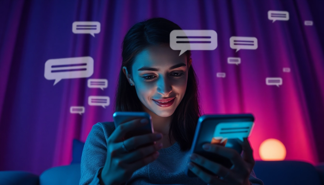 Sexting AI conversation illustrated with intimate digital communication in a cozy setting.