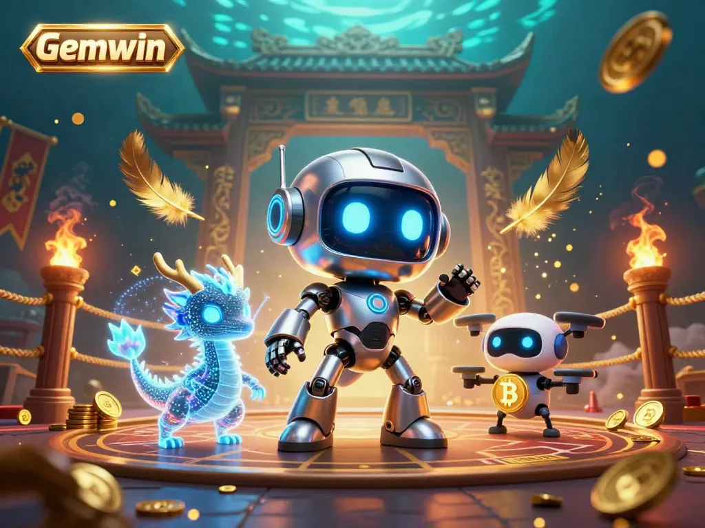 Experience Gemwin’s casino excitement with dynamic characters and shimmering elements in a vivid scene.