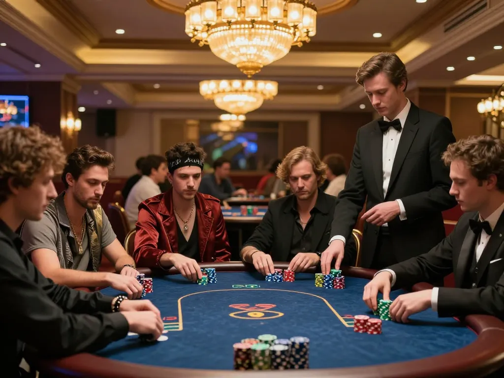 Players skillfully engage in poker at 11bet, showcasing strategy and excitement in a vibrant casino setting.