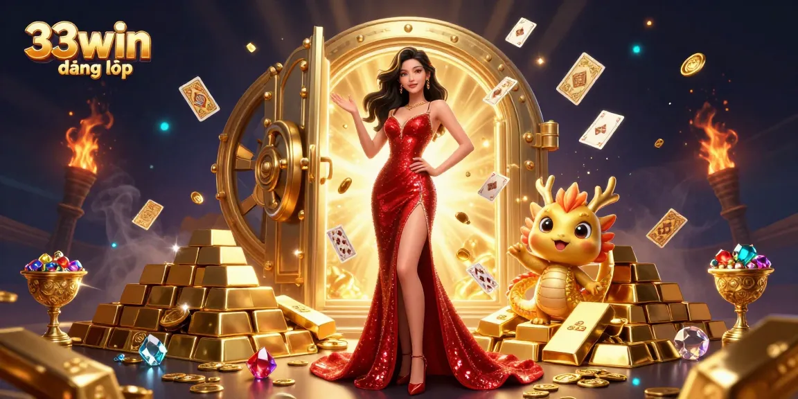 Experience 33win đăng nhập with excitement, featuring dynamic characters in a vibrant casino scene.