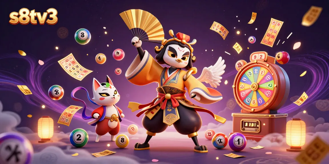 S8TV3 brings excitement as kabuki warriors dance amidst colorful lottery elements.