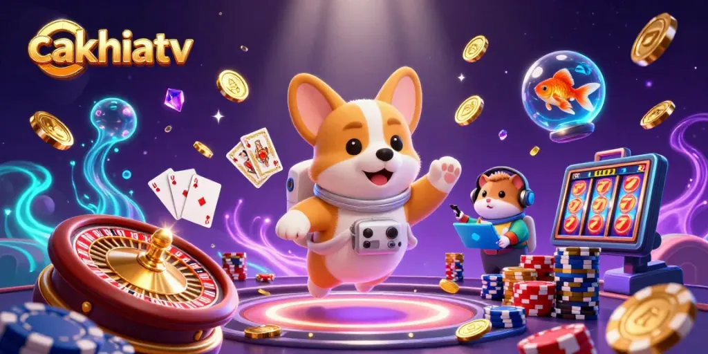 Cakhiatv revolves around animated characters in a vibrant casino universe, showcasing dynamic gambling action.