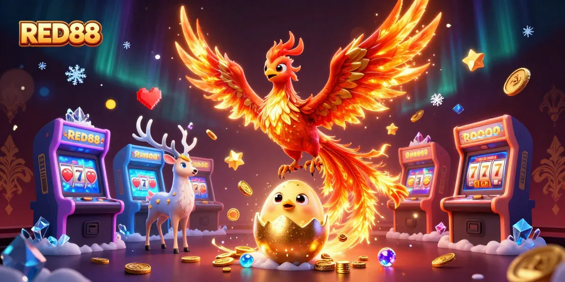 Experience the thrill of winning at RED88 with slot machines and vibrant gaming elements.
