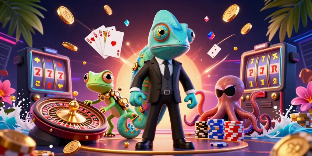 Experience the thrill of Hitclub with a 3D cartoon scene featuring casino elements and vibrant characters.