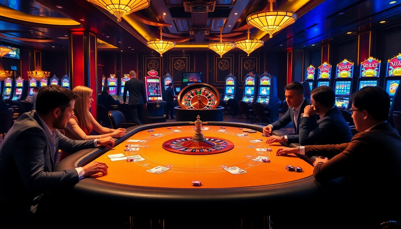 Experience the thrill of F168 at an exciting casino table filled with poker chips and players.