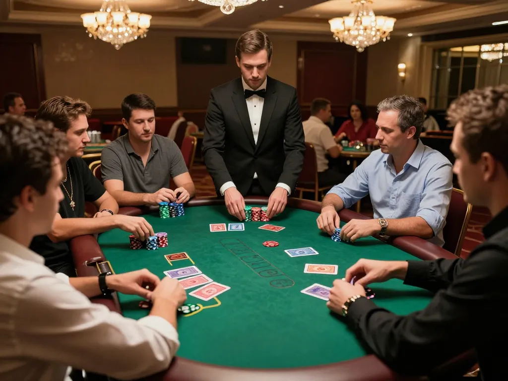 123B poker players engaged in strategic gameplay at a luxurious casino table, showcasing an exciting atmosphere.