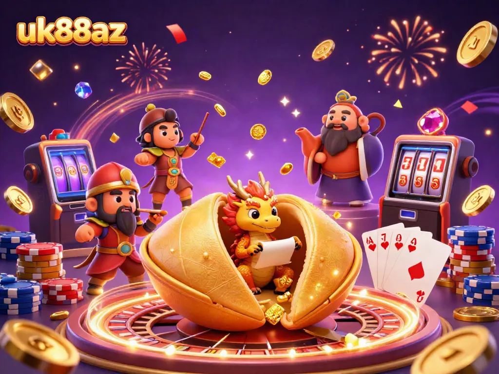 Experience the excitement of uk88az with a dynamic casino illustration filled with fortune and prizes.