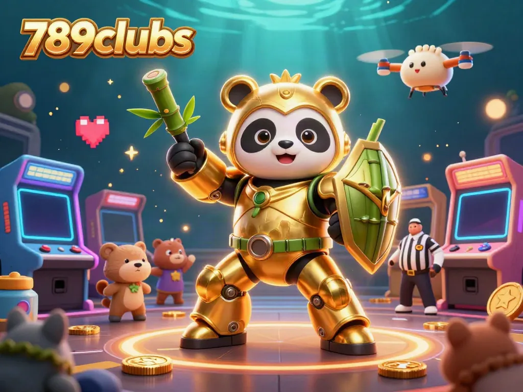 Experience exhilarating gameplay at 789clubs with panda-powered battles in a vibrant casino arcade.