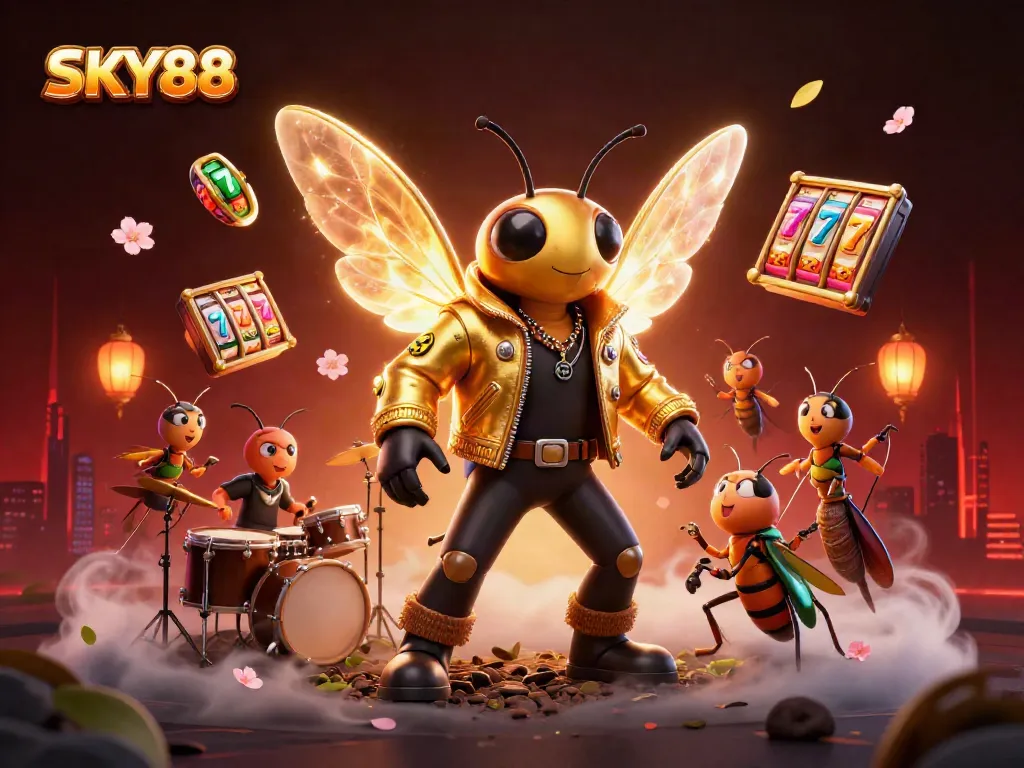 Experience the thrill of winning at SKY88 with an engaging 3D casino atmosphere filled with vibrant characters and game elements.