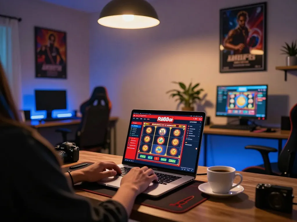 Engaging with red88de casino on a laptop illustrates modern online gambling