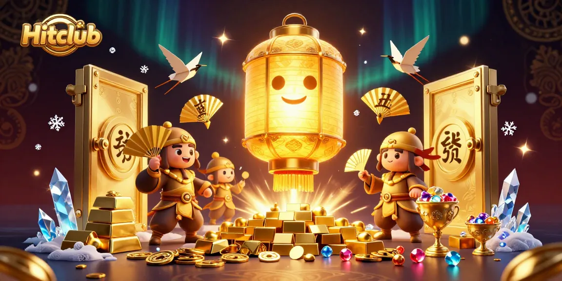 Hitclub's enchanting game atmosphere showcases golden treasures and vibrant characters winning at the casino.