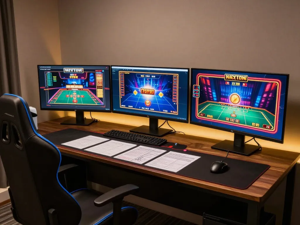 Engaging online gaming session at https://tip88.buzz/ with vibrant casino game displays and strategic notes.