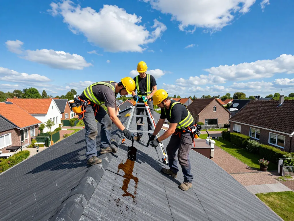 Expert dakdekkers team dat daklekkageproblemen in Deventer aanpakt op een woning.