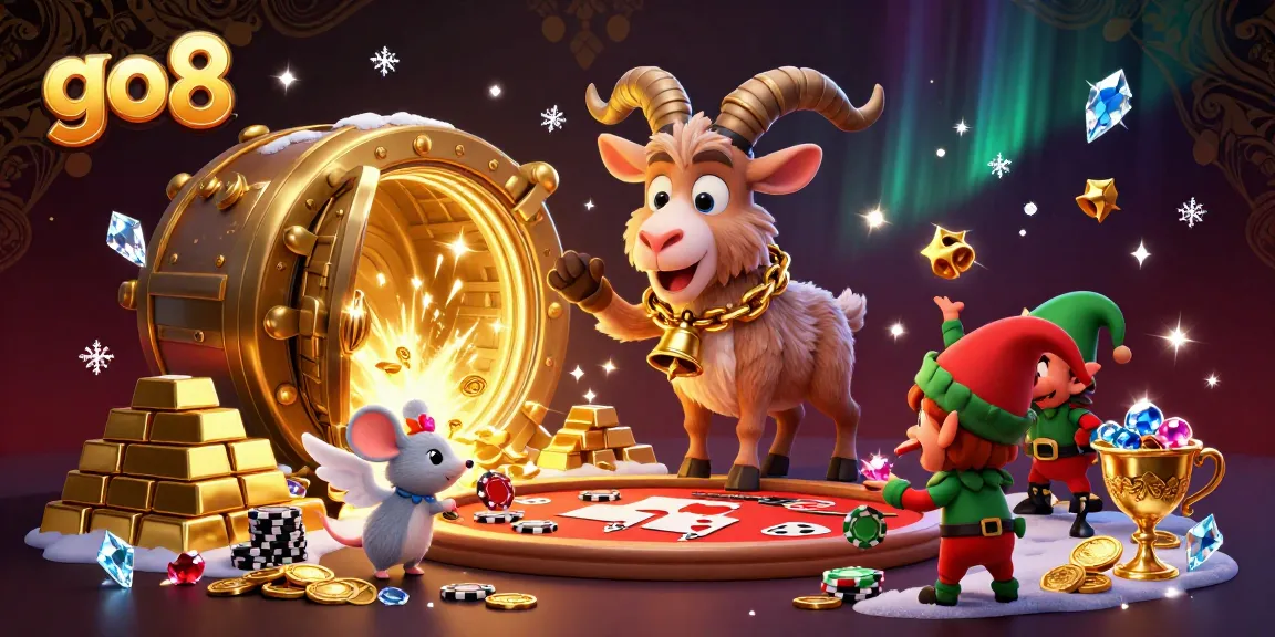 Engage in thrilling gameplay and showdown at go8's festive casino, where Krampus and playful elves set the scene.