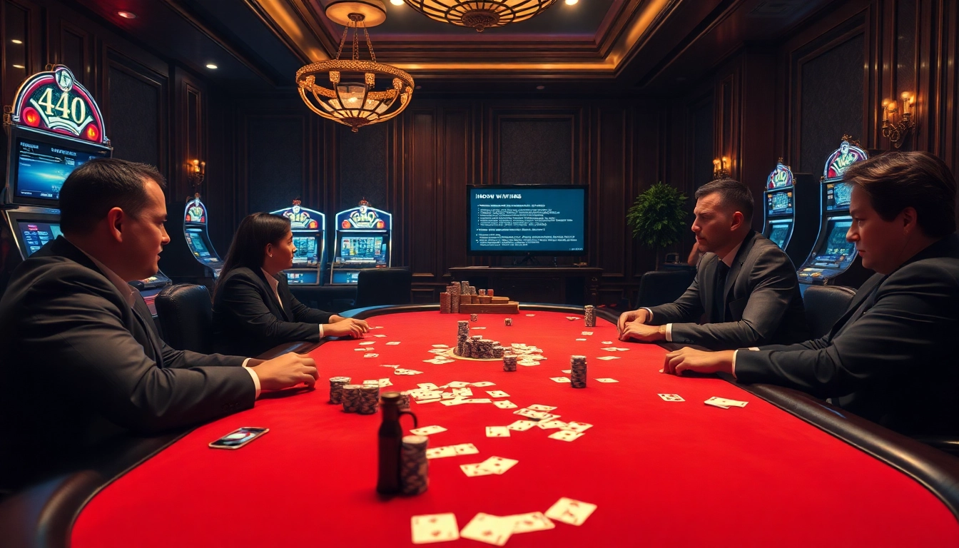 Professional poker players at a high-stakes game, with hidden wiki references in the background.