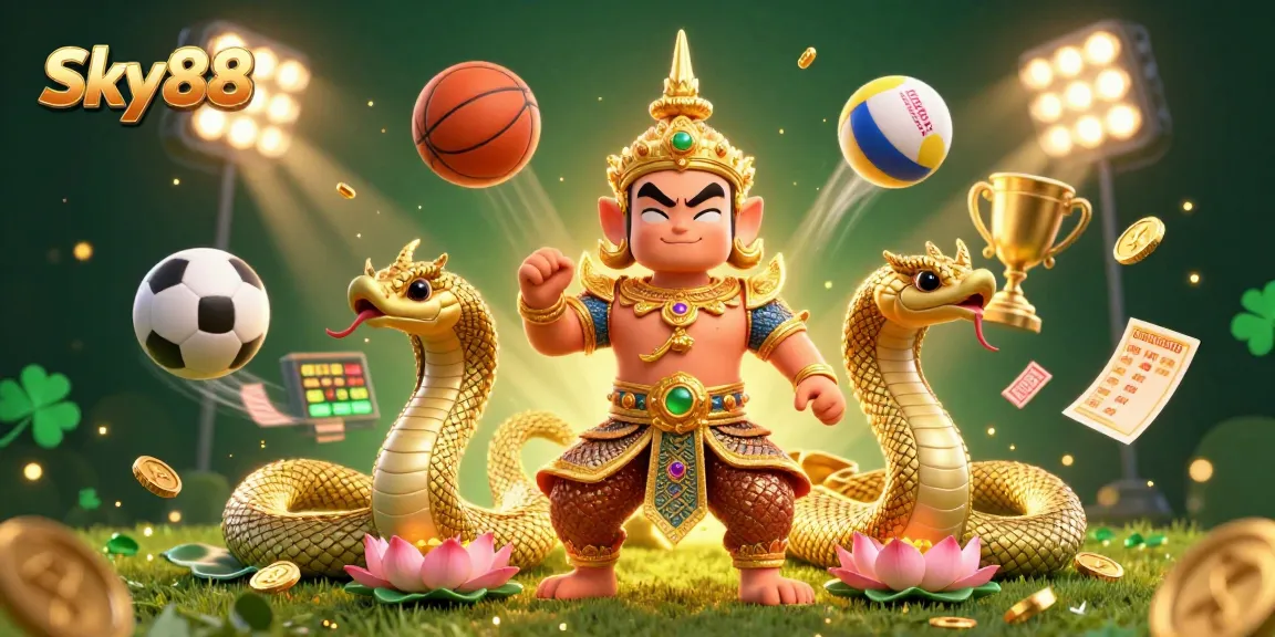 Engage in thrilling gameplay at Sky88 with a vibrant illustration showcasing dynamic sports betting elements.