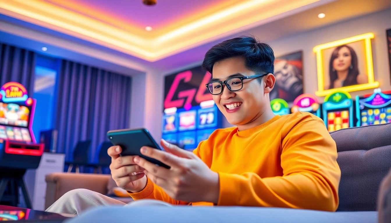 Engaging user enjoying the Go88 gaming platform on a modern device, showcasing casino excitement.