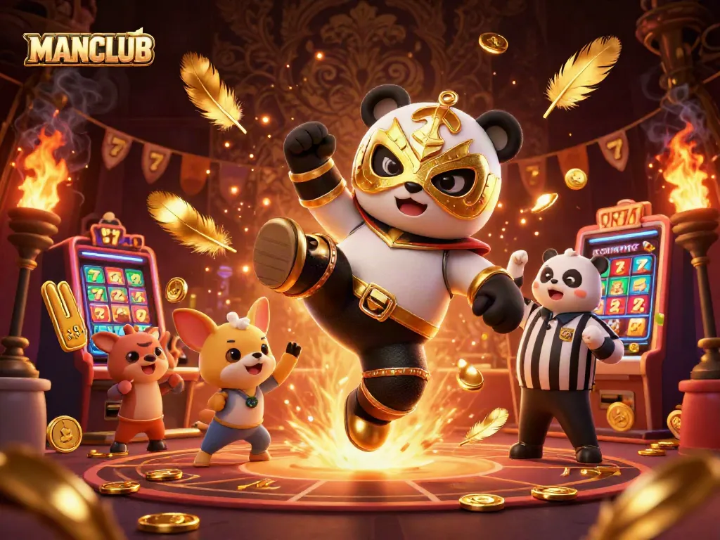 Experience the thrill of winning at MANCLUB with our vibrant casino scene featuring animated wrestlers