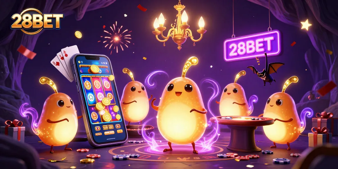 Experience 28BET's exciting casino games with glowing glowworms lighting the way.
