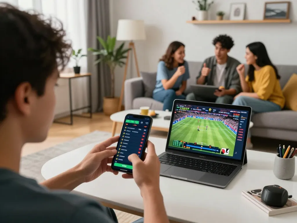 Engaged in sports betting with Link 8XX on smartphone while enjoying live game on tablet.