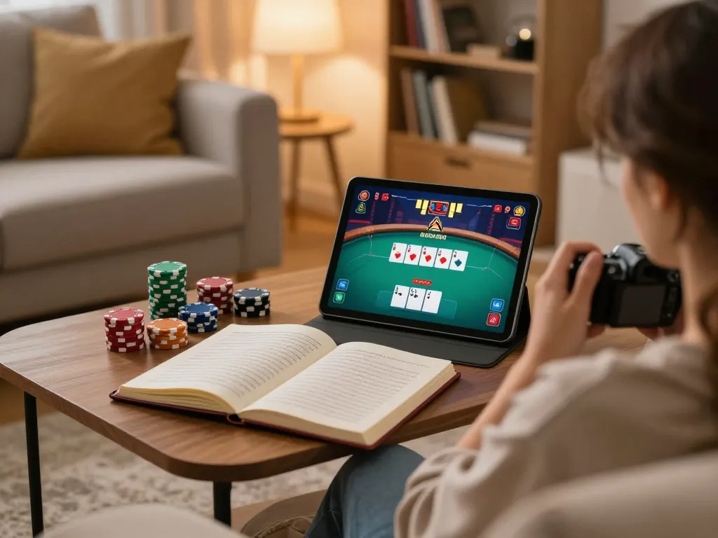 Engaging in online poker gameplay on the 789win platform while managing bankroll strategies at home.
