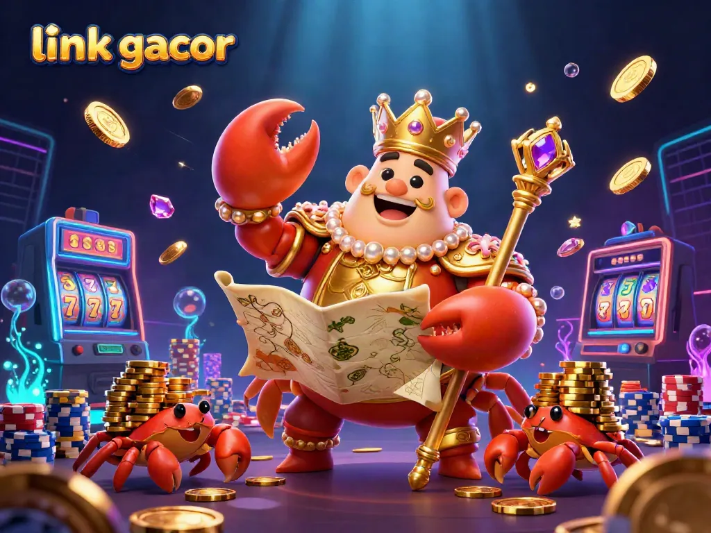 Win big with link gacor at the exciting online slots showcase featuring a golden crab emperor and treasures.