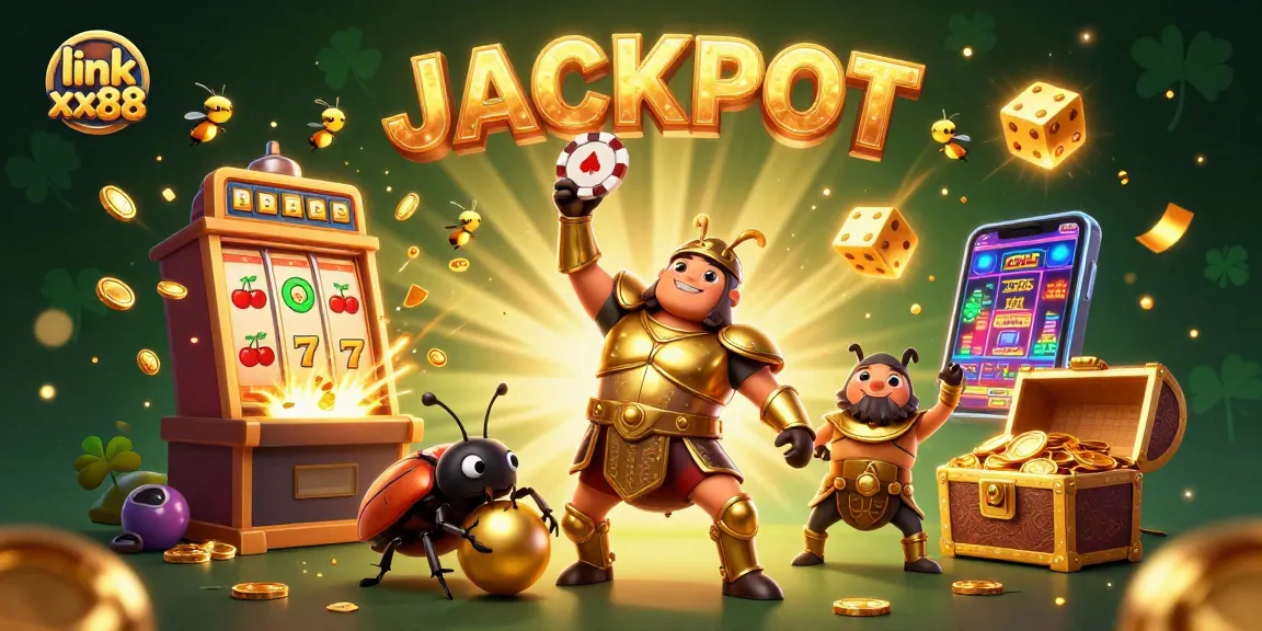 Experience the thrilling world of online gambling with link xx88, featuring a vibrant scene of victory and jackpot excitement.