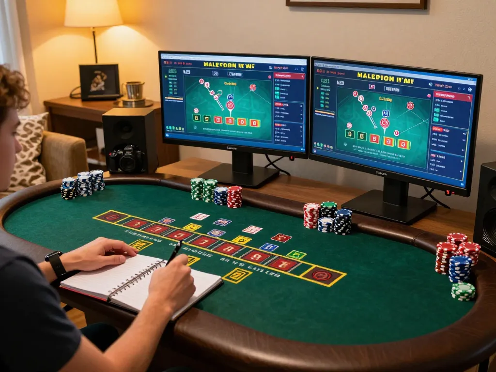 Player enjoying a live blackjack session on lc88 while strategizing with notes and chips.