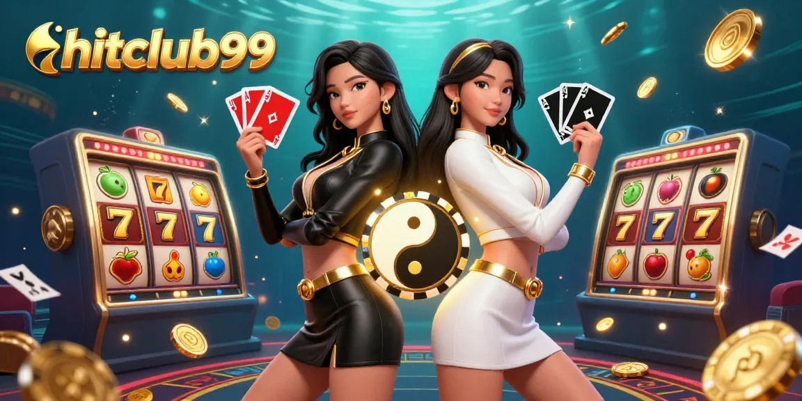 Join the fun at hitclub99 with stunning twin Asian women celebrating casino wins in a vibrant scene.