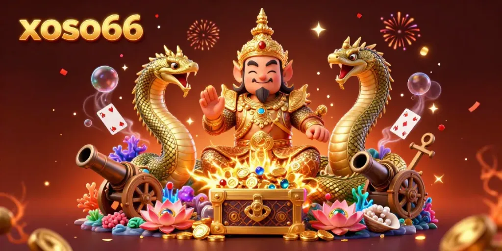 Engage with the excitement of xoso66's treasure-filled gaming scene featuring vibrant characters and dynamic elements.