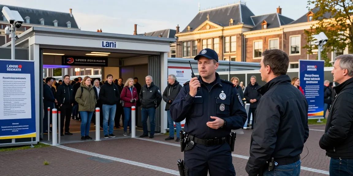 Security officer monitoring event in Den Haag, showcasing professional beveiliging den haag.