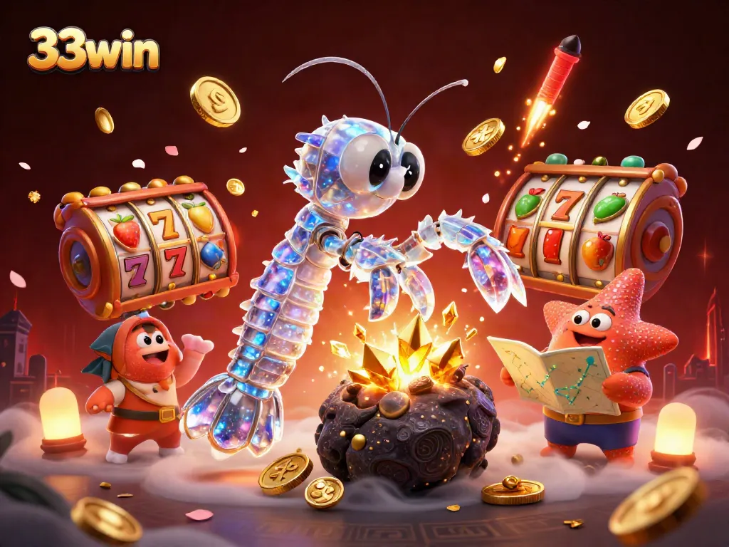 Engage in thrilling action at 33win with a vibrant casino scene featuring characters and gaming elements.