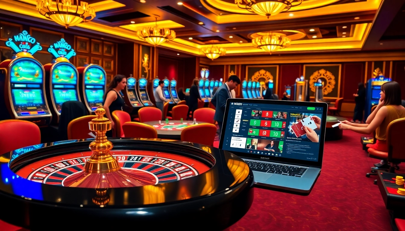 Engaging casino scene showcasing MM88a.br.com with roulette, poker chips, and active gambling tables.