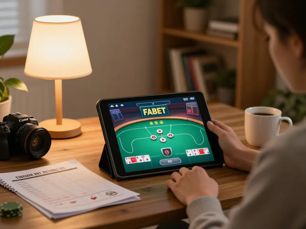 Person enjoying online poker on FABET platform from their relaxing home setting