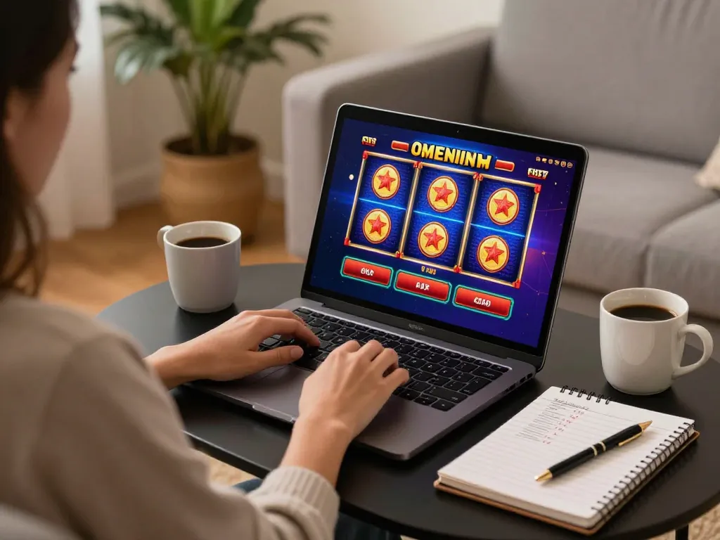 Engaging online gaming experience at https://sin88.chat/ showcasing vibrant slot machine action on a laptop
