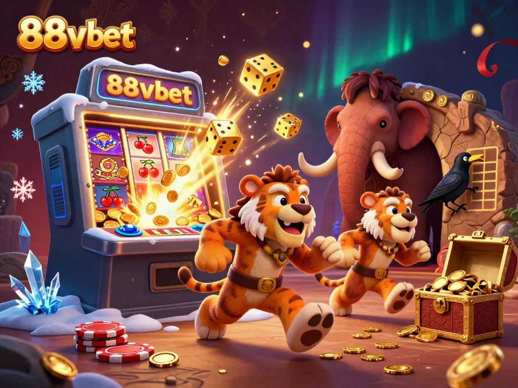Spin jackpots at 88vbet with a lively prehistoric casino scene brimming with excitement.