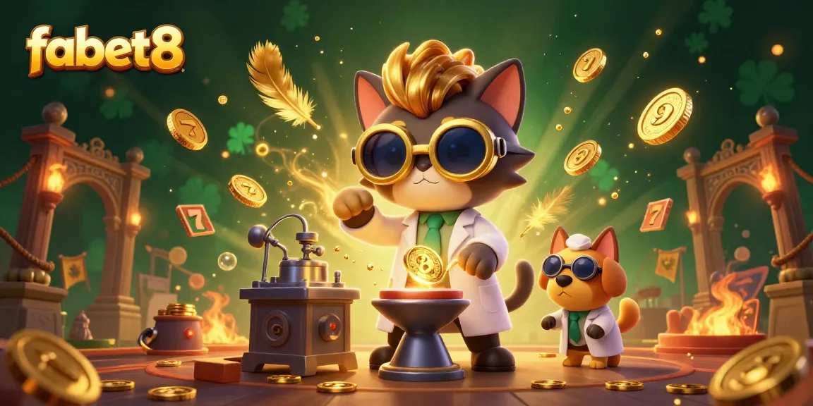Join the fabet8 adventure as a mad scientist cat unveils the jackpot secrets of online gambling.