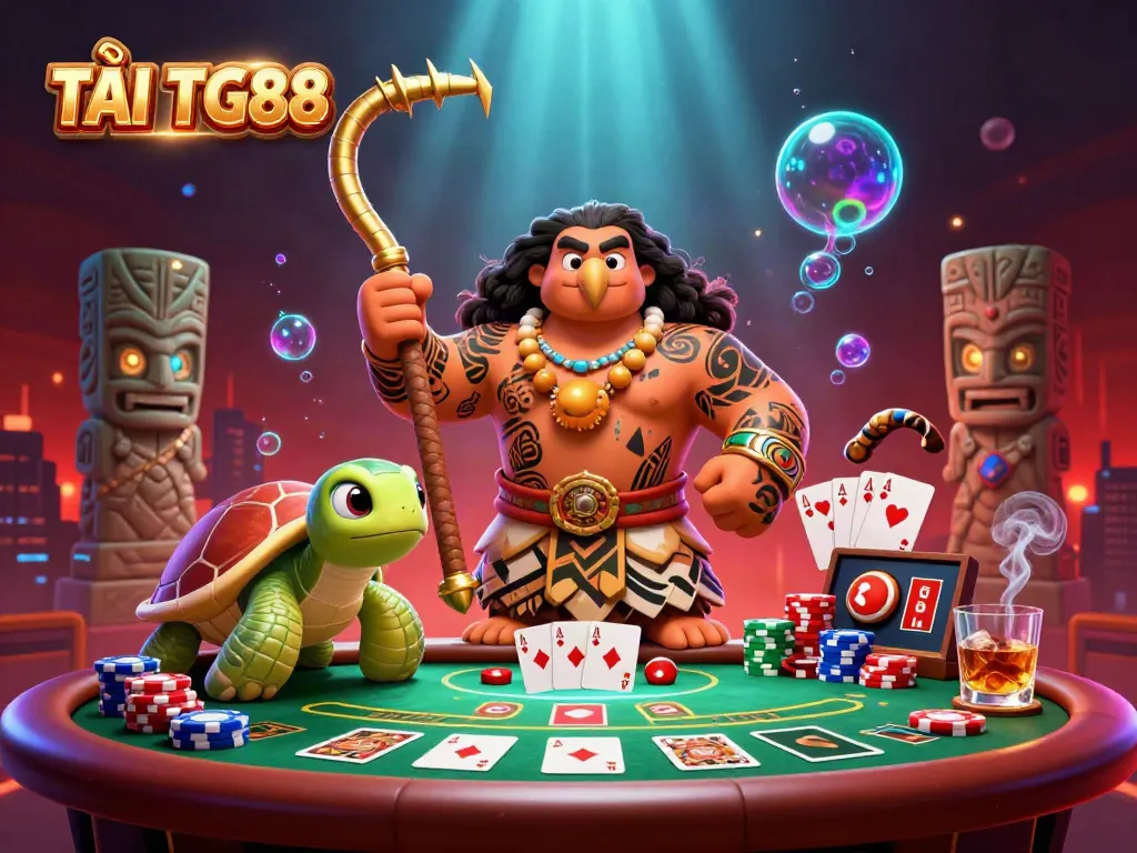 Engage in exciting casino action with TẢI TG88 featuring colorful poker elements and dynamic characters.