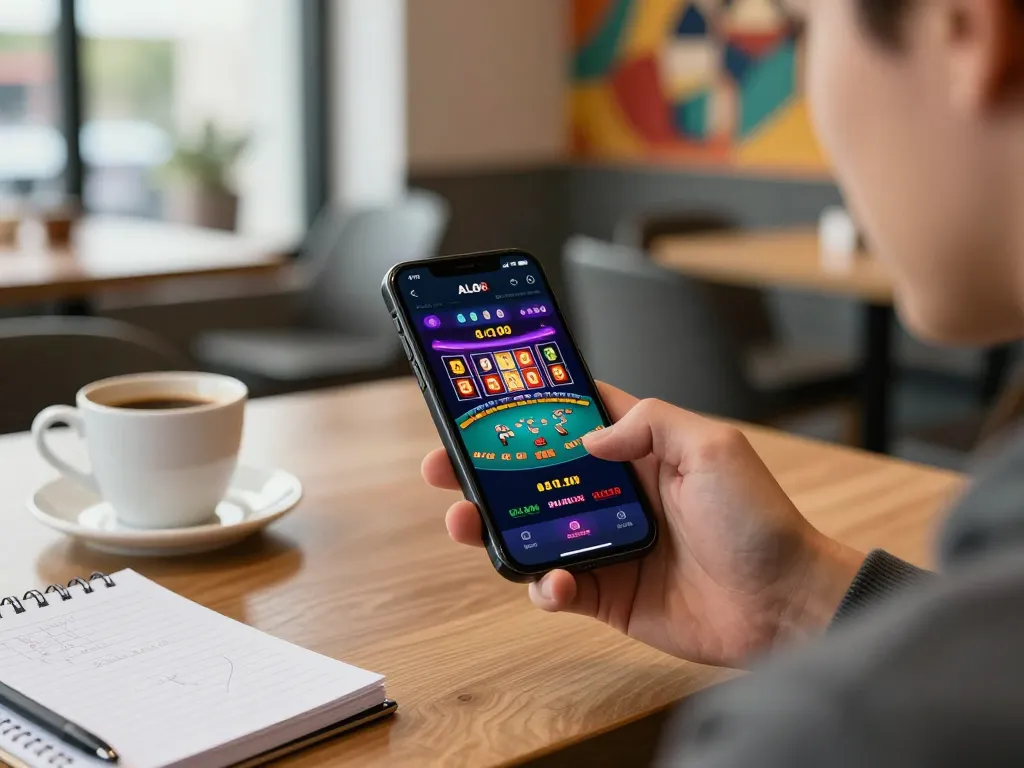 Engaging mobile gaming experience with ALO8 app, showcasing vibrant online casino gameplay