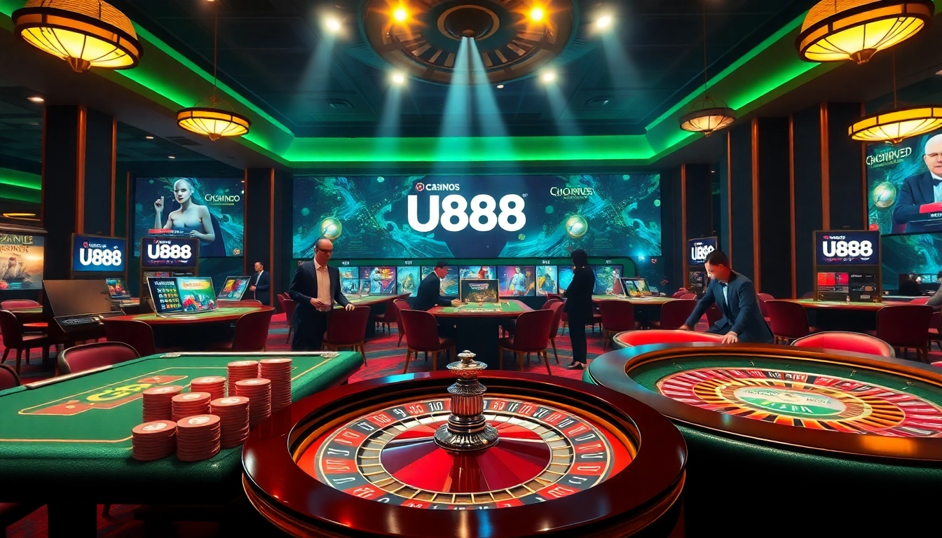 Experience U888's thrilling online casino environment with players enjoying various games.