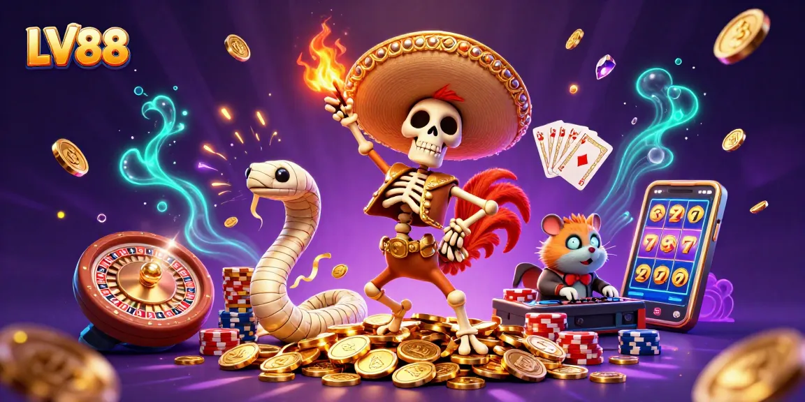 Experience thrilling gameplay at LV88 with a vibrant 3D casino scene showcasing dynamic characters and elements.