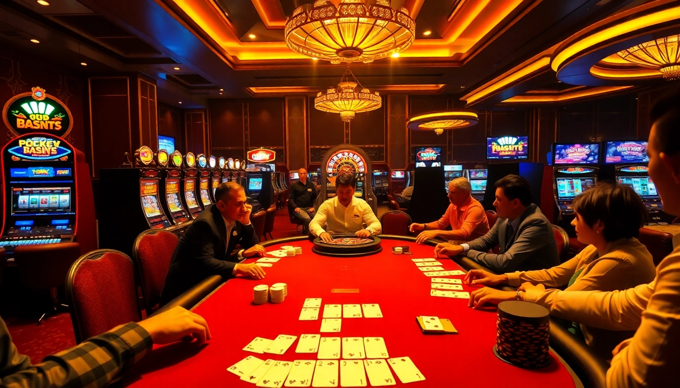 Experience the excitement of betting at https://9bet.living/ with vibrant casino visuals of poker tables and slot machines.
